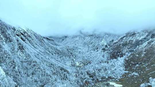 云雾缭绕的雪山自然风光全景