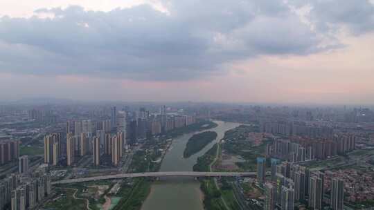 佛山新城建筑群东平河两岸航拍全景