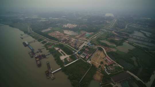 武汉江边沙场流水线工厂航拍