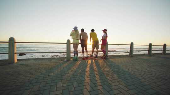 滑板，木板路，海，海滩