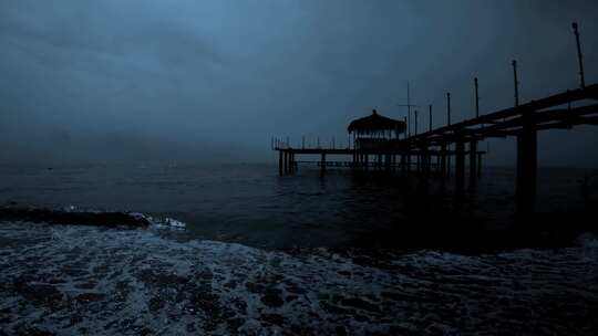 海浪在夜晚袭击海岸