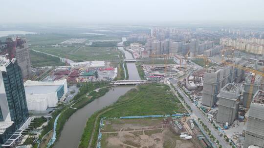 上海浦东新区临港小区建设4K航拍视频素材模板下载