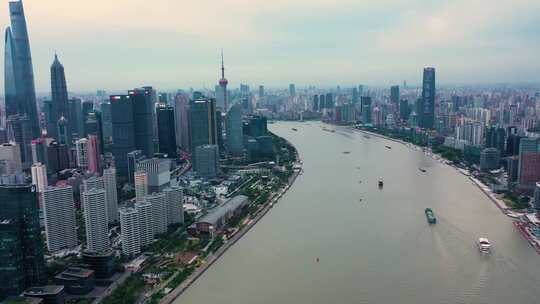 航拍上海北外滩黄浦江
