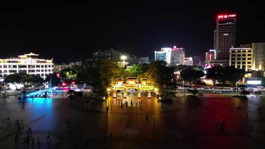 广东肇庆七星岩牌坊夜景航拍