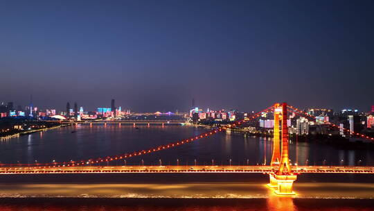 4k航拍武汉鹦鹉洲长江大桥夜景