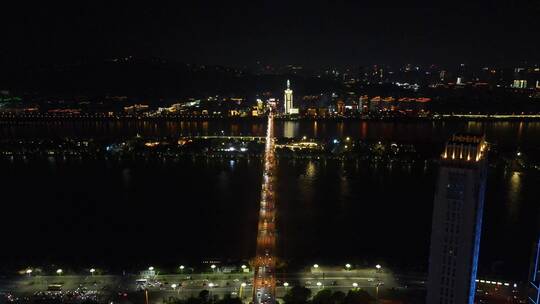 城市航拍湖南长沙夜景交通