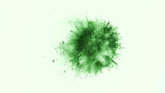 白色背景上的绿色粉末爆炸