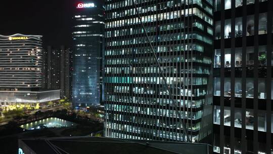 现代商务楼夜景航拍-上海前滩