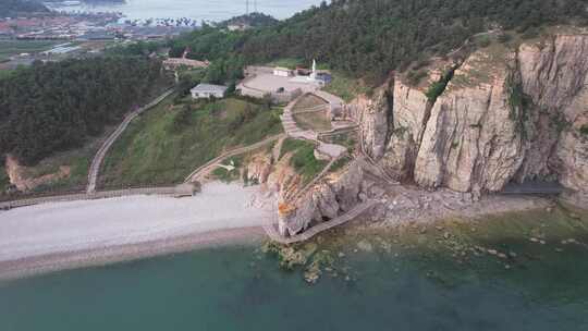 大海海洋岛屿自然风光山东烟台长岛航拍