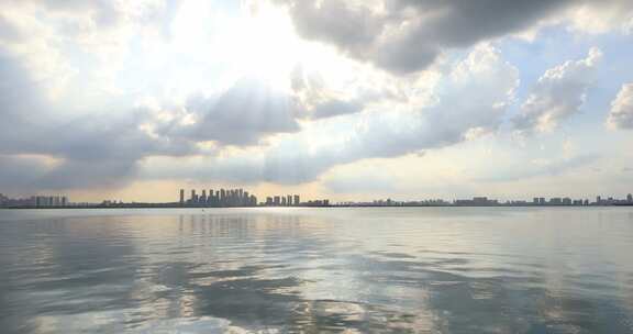 唯美夕阳苏州独墅湖湖景