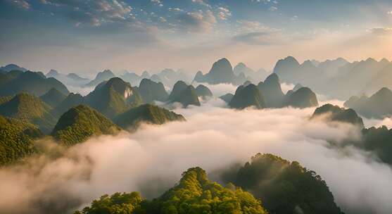 桂林山水合集山峰云海群山云雾缭绕自然风景