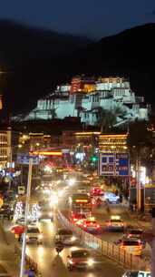 西藏拉萨网红天桥拍摄的布达拉宫夜景延时