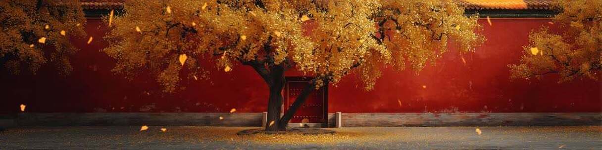 故宫红墙下的秋日银杏树景