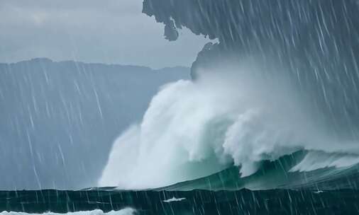 暴雨中汹涌澎湃的海浪景象