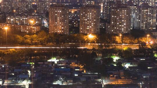 夜晚城乡结合部车流城市延时