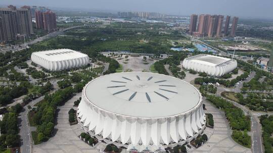 航拍湖北荆州体育馆市民中心