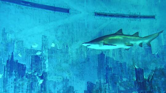 鲨鱼虎鲨在游动中打哈气视频素材模板下载
