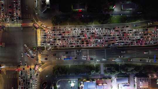 城市夜景拥堵交通车辆行驶东莞大道航拍