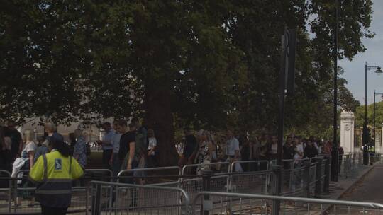 白金汉宫外仪式观景区人群的平移照片