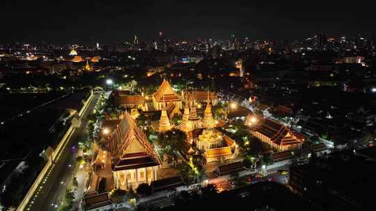 原创 泰国曼谷卧佛寺大皇宫城市航拍夜景视频素材模板下载