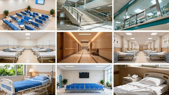 社区医院门诊挂号候诊区康复病房展示