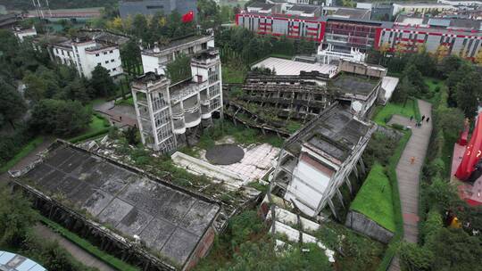 四川汶川512大地震映秀中学遗址航拍