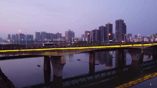 航拍城市交通衡阳湘江大桥立交桥夜景