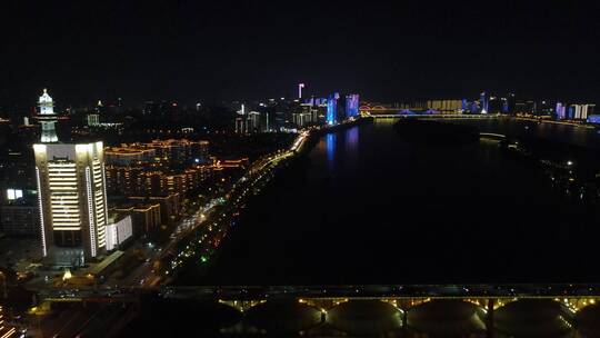 城市航拍湖南长沙交警大楼夜景灯光视频素材模板下载