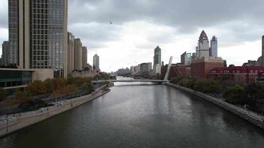 天津海河风景线城市天际线建筑风光航拍