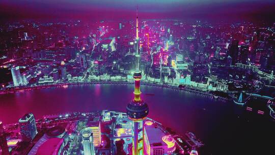 上海浦东赛博夜景视频素材模板下载