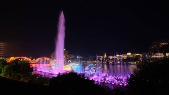 广西柳州夜景柳江音乐喷泉风景