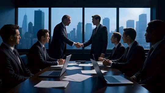 商务人士办公室会议握手场景