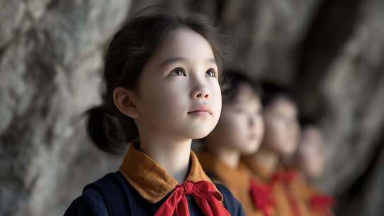 少年儿童目光坚定展望未来