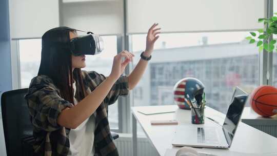 VR，耳机，办公室，女人