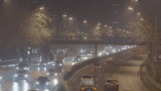 城市夜晚雪景 冬天雪景夜晚