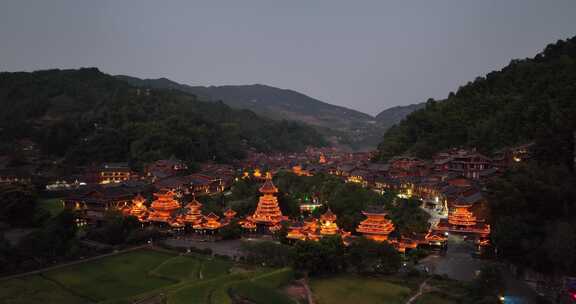 贵州黔东南肇兴侗寨夜景航拍