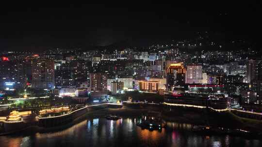 湖北省巴东县长江大桥 夜景 高精度 航拍