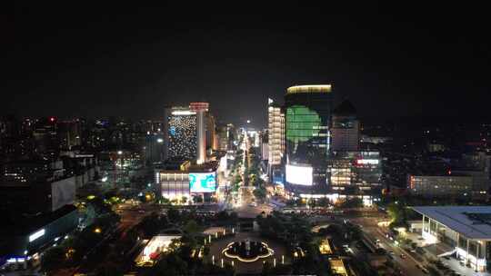 浙江杭州西湖广场夜景灯光航拍