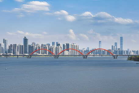 长沙福元路大桥城市天际线延时镜头