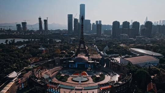 航拍深圳世界之窗埃菲尔铁塔视频素材模板下载