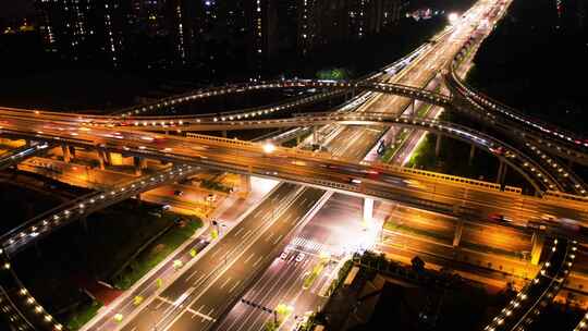 城市立交桥车辆车流夜景延时摄影