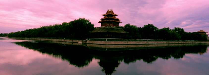 宽屏延时彩云下北京故宫角楼神武门护城河