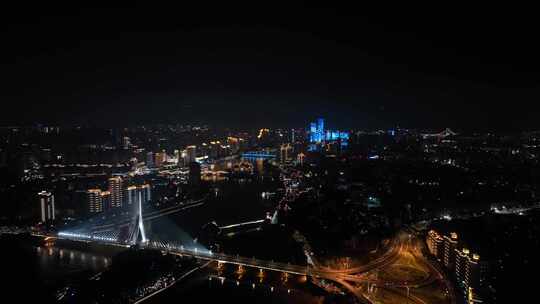 福州三县洲大桥夜景航拍闽江大桥灯光车流