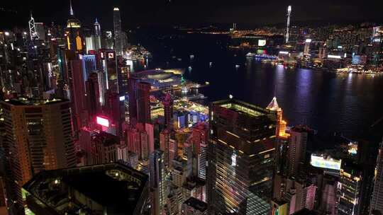 香港维多利亚港夜景航拍