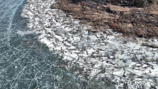4K航拍 冬天山水 结冰的河面 合集