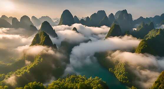 桂林山水合集山峰云海群山云雾缭绕自然风景