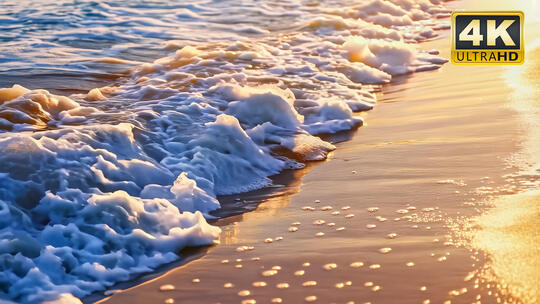 海浪浪花拍打扑向海岸岸边逆光特写