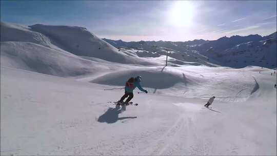 滑雪场、双人滑雪视频素材模板下载