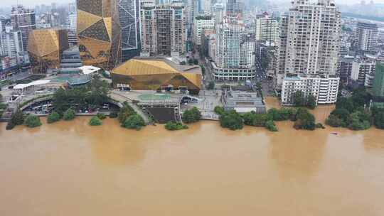 航拍2024年广西柳州洪水洪峰过境