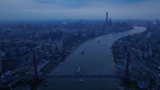 上海杨浦大桥大场景桥梁交通日落夜景4k航拍